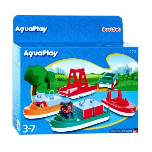 Image of AquaPlay - BoatSet - Accessories waterways or for the bath, 4 boats, 1 amphi-lorry and Bo and Wilma, for children aged 3 and over