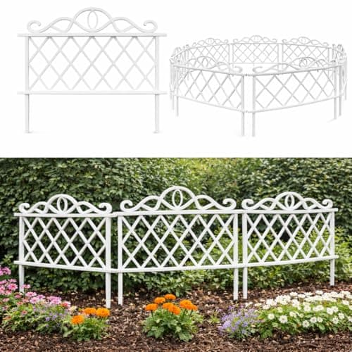 Image of Garden Mile Garden Edging Border Fence 48cm (4 Pack) – White Plastic Decorative Lattice Lawn Edging Panels for Flower Beds, Pathways & Garden Borders