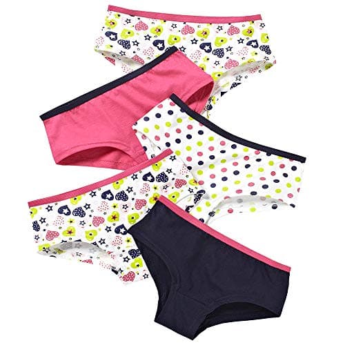 Image of Just Essentials Girls Back To School 5 Pack Cotton Star Print Hipster Briefs UK Seller - Heart-Spot - 13 Years