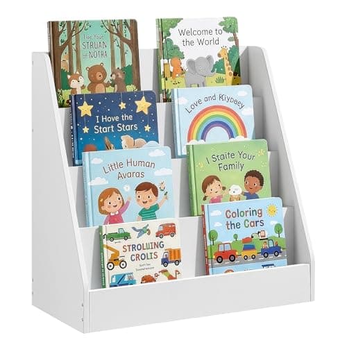 Image of SONGMICS Children’s Bookcase, 4-Tier Montessori Bookshelf, Front-Facing Picture Book Display, for Kids’ Room, Reading Nook, 30 x 60 x 60 cm, Cloud White GKR074WZ01