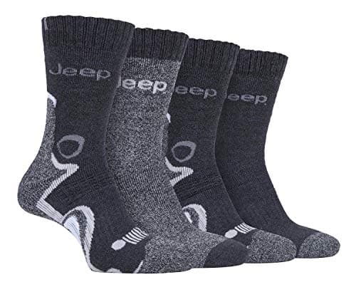Image of JEEP - 4 Pairs Mens Anti Blister Thick Cushioned Luxury Boot Socks for Outdoor Activities | Hiking Walking Trekking (6-11, Charcoal/Grey)