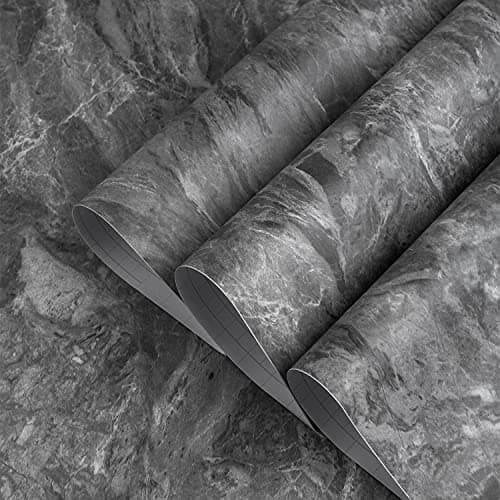 Image of TOTIO 12x78inches Grey Marble Texture Self Adhesive Wallpaper Roll Gray Vinyl Wrap 3D Concrete Granite Effect Countertop Contact Paper Matte Thicken Waterproof Furniture Sticker DIY Wall Sticker