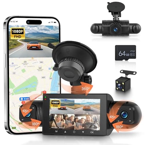 Image of Rimoody 4-Channel 360° Dash Cam, 3 Inch 1080P Car DVR with Front/Rear/Inside/Side Cameras, WiFi App Control, Night Vision, G-Sensor, Loop Record, 24H Parking Monitor + 64G TF Card