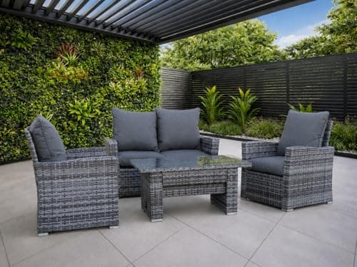 Image of 4 Seater Rattan Garden Furniture Set with Height Adjustable Rising Table - Outdoor Patio furniture - Conservatory Sofa sets - FREE COVER INCLUDED (Dark Grey, 4 Seater with Rising Table)