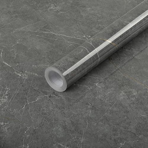 Image of Hode Dark Grey Marble Sticky Back Plastic Roll 30cmx3m, Peel and Stick Self Adhesive Wallpaper Contact Paper Waterproof, Vinyl Wrap for Kitchen Worktop Bathroom Furniture Table Glossy