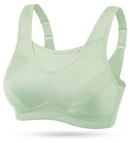 Image of WingsLove Women's Sports Bra Full Coverage High Impact Wirefree Workout Non Padded Shock Absorber Ultimate Run Bra Plus Size（Green,44F）