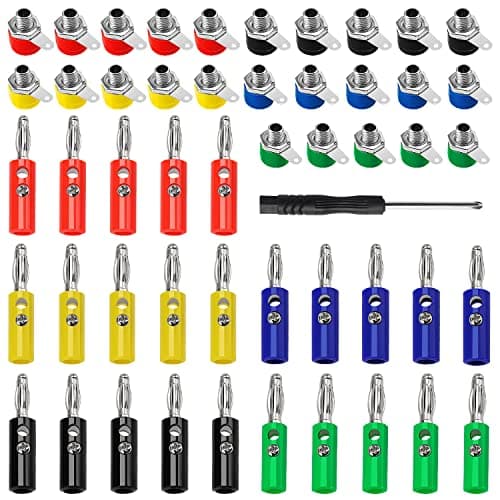 Image of KUOQIY 50 PCS 4mm Banana Plug Socket Connector, 4mm Banana Socket Jack + Speaker Plug, with Screwdriver (25 Pairs 5 Color)