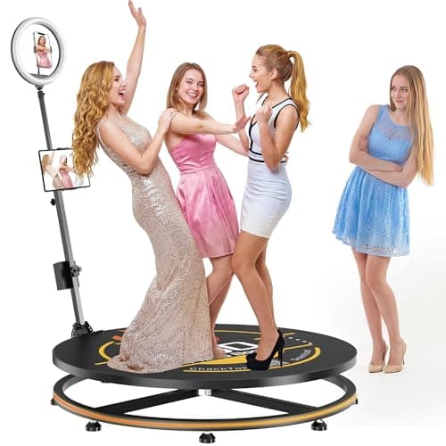 Image of HARZHI 100cm 360 Photo Booth Machine with RGB Ring Light, APP/Remote Control, Auto Rotating 360 Photobooth, Selfie Video Booth for Parties, Weddings, ChackTok VIP & Flight Case, Free Customize Logo