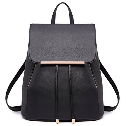 Image of Miss Lulu Backpack Womens Fashion Backpacks Black Backpack Ladies PU Leather Waterproof Daypack Medium School Work Travel