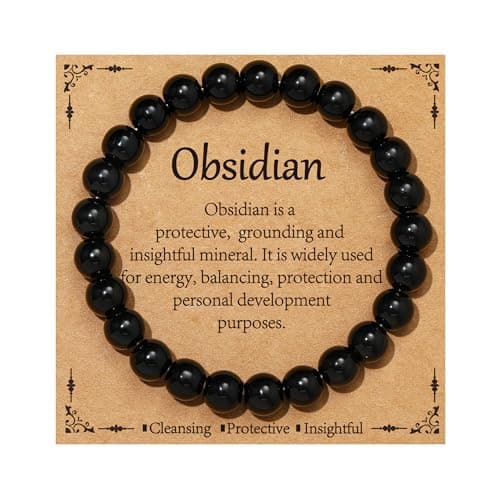 Image of Black Obsidian Crystal Beaded Bracelet for Women Ladies Gemstone Bracelet Natural Stone Jewellery for Her Girls Mum Daughter Niece Auntie Grandma Girlfriend Birthday Christmas Valentines Gifts