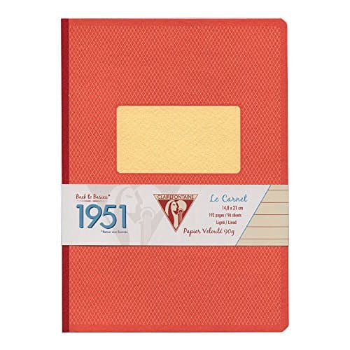 Image of Clairefontaine 195446C - Collection 1951 - A Red Coral Clothbound Notebook - Dimensions: A5 14,8x21 cm - 192 Lined Pages - White Paper 90 g - Grain Map Cover