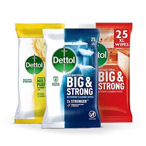 Image of Dettol Antibacterial Biodegradable Multipack: Kitchen, Bathroom, Multipurpose Cleaning Disinfectant Wipes with Citrus Zest - 3 Packs Total