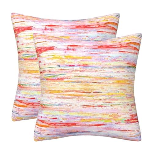 Image of DILOXNSU Cushion Covers 50 x 50 cm Colorful Abstract Art Set of 2 Rainbow Oil Painting Soft Velvet Decorative Square Pillow Cover for Sofa Couch Livingroom Home Decor Cushions Cases 20 x 20 Inch