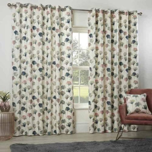 Image of Camarillo Floral Eyelet Curtains 46 x 54 Blush Lined Watercolour Flowers, 124023660