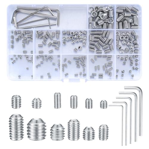 Image of 240 Pcs Grub Screws Set, Cup Point Hex Head Screw Set, Metric M3/M4/M5/M6/M8 Hex Socket 304 Stainless Steel Screw Assortment Kit with Allen Key Wrench(M1.5/M2/M2.5/M3/M4) for Door Handles, Faucet