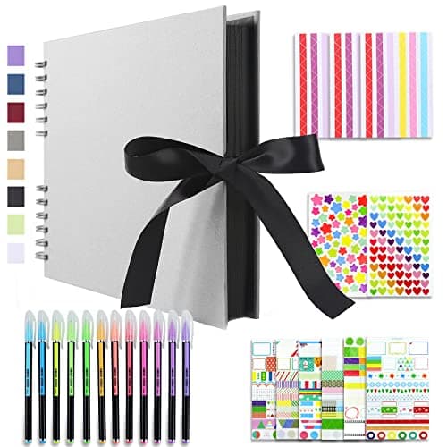 Image of Vienrose Scrapbook Kit 80 Page DIY Photo Album Memory Book 28.5x21 cm with Silk Ribbon, Craft Paper Album Holds 240 4x6 Photos for Wedding Guest Book, Anniversary, Baby, Travel, Valentines Day