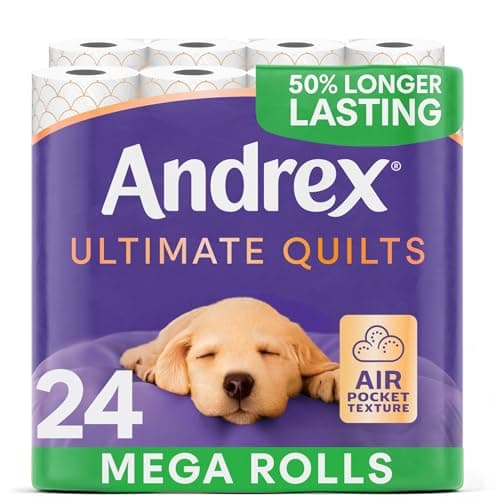 Image of Andrex Ultimate Quilts 24 Mega Toilet Rolls = 36 Standard Toilet Rolls, 50% Longer Lasting Paper, Air Pocket Technology for Soft, Thick Sheets, FSC Certified