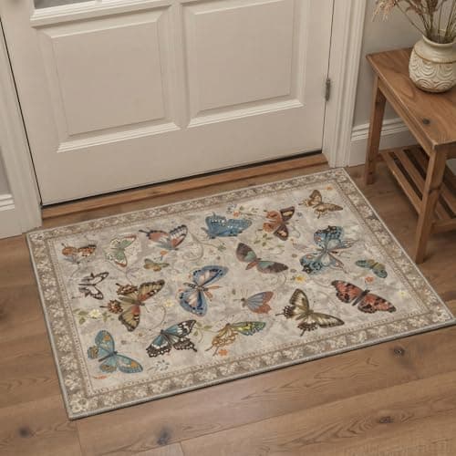 Image of BEIMO Vintage Bloom Washable Rug 40x60cm Anti-Slip Kitchen Bathroom Mat, Lightweight Waterproof Quick Dry Shed Resistant Indoor Doormat