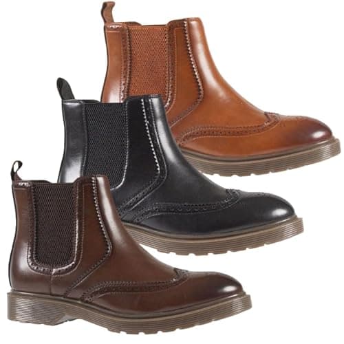 Image of MENS CASUAL DEALER BOOTS CHELSEA PULL ON ANKLE FASHION WORK HIKING FARMERS CUSHIONED BROGUE SMART SHOES (BROWN, UK Footwear Size System, Adult, Men, Numeric, Medium, 9)