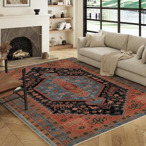 Image of Decoranddecor Traditional Rug Living Room, 120x170cm – Non-Slip, Stain Resistant, Pet Friendly, Vintage Style Bedroom Easy Clean Durable Carpet – Lunora