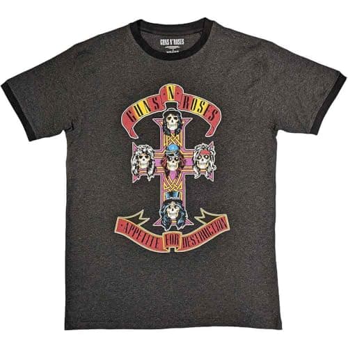 Image of Guns N' Roses Ringer T Shirt Appetite for Destruction Official Unisex Charcoal L