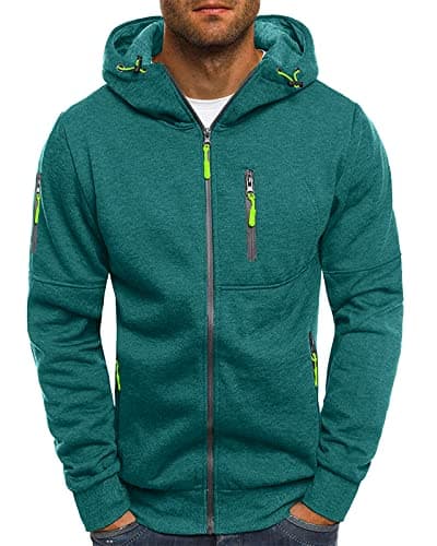 Image of VANVENE Mens Hooded Sweat Jacket Combat Hoodie Full Zip Hoodie Sports Fitness Sweatshirts Cardigan Fleece Coat Gifts for Men Teenager Green XXL