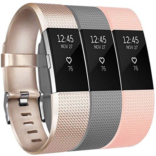 Image of Yandu for Fitbit Charge 2 Strap(3-Pack), Replacement Watchbands Soft Comfortable Accessory Straps for Fitbit Charge 2 (02, 3PC(Champagne+Gray+Blush Pink), Small)
