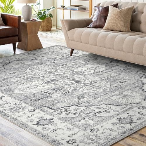 Image of Machine Washable Rugs 160x230 cm Living Room Rugs Large Vintage Area Rugs for Bedroom Anti Slip Soft Low Pile Carpet Traditional Rug Home Decor Office Carpet, Grey