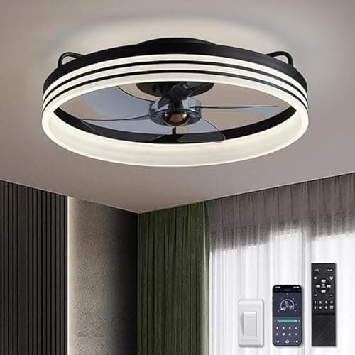 Image of DWDVBL 20" Modern Black Ceiling Fan with Light, 6 Speeds, Stepless Color Temperature, Remote & App Control, Bedroom & Living Room