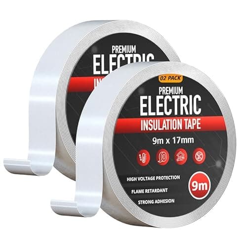 Image of 2 Rolls White Electrical Insulating Tape 17mm Wide 9m Long Strong PVC Insulation for Electrical Wiring and Cables Flame Retardant High Performance Durable Tape for Home Auto Workshop and DIY Repairs