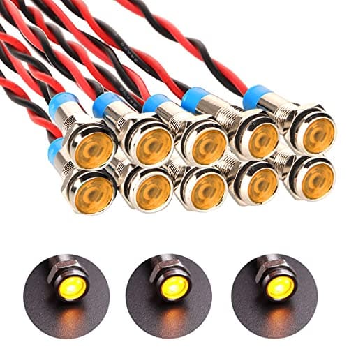 Image of Gebildet 10pcs 6mm 1/4" AC/DC 12-24V LED Metal Indicator Light Waterproof Signal Lamp Pilot Dash Directional Car Truck Boat with Wire(Yellow)