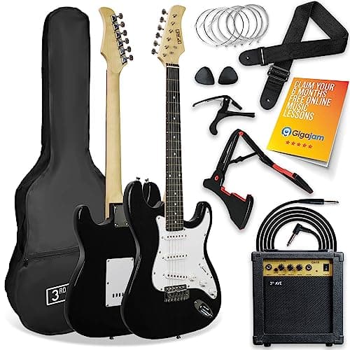 Image of 3rd Avenue XF Full Size 4/4 Electric Guitar Ultimate Kit with 10W Amp, Cable, Stand, Gig Bag, Strap, Spare Strings, Picks, Capo – Black