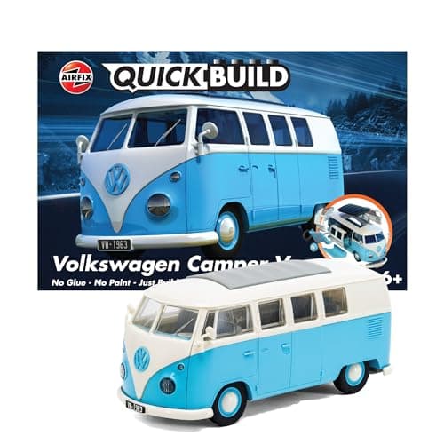 Image of Airfix QUICKBUILD Model Car Kit - VW Camper Van Blue Car Building Kit for Kids 6+, Construction Toys for Boys & Girls, No Glue Model Making - Classic Car Gifts Plastic Model Kits