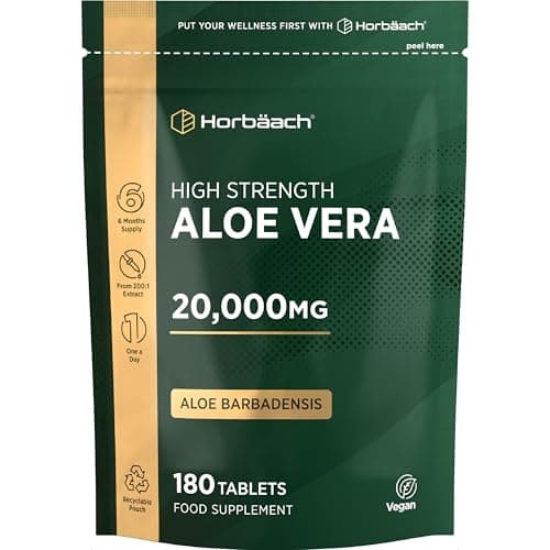 Image of Aloe Vera Tablets 20,000mg | High Strength One-A-Day Formula | 180 Count | Suitable for Vegetarians & Vegans | by Horbaach