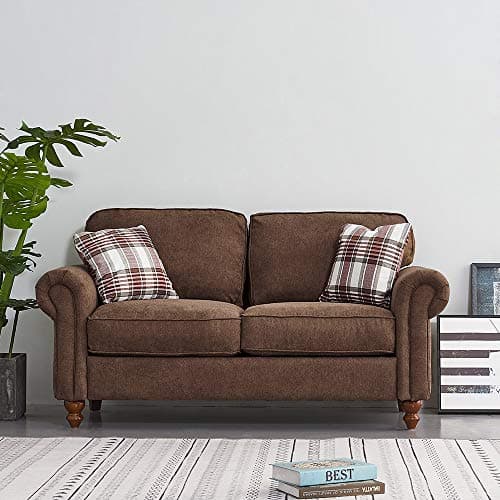 Image of Panana Retro Design Fabric Sofa - 2 Seater with 2 Free Cushions (Brown)