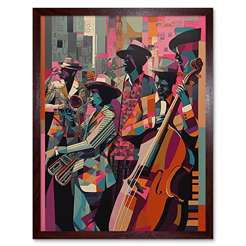 Image of Artery8 New Orleans Jazz Festival Musicians Warming Up in the City Street Abstract Modern Painting Art Print Framed Poster Wall Decor 12x16 inch