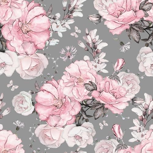 Image of VEELIKE Grey Pink Floral Peel and Stick Wallpaper for Bedroom Girls Room Nursery 44.5 cm x 300 cm Vintage Rose Botanical Pink Flower Wall Paper Roll Living Room Art Deco Wall Mural Removable