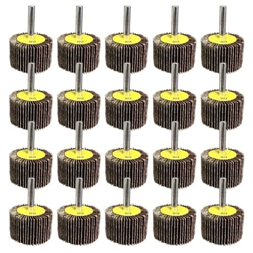 Image of FEIHU 20 Pcs 40 X 25 X 6 mm Flap Wheel 80 Grit. For Removing Rust, Deburring, Grinding Polishing Flat.Disc Abrasive Sanding Pads for Drills 6mm Shank