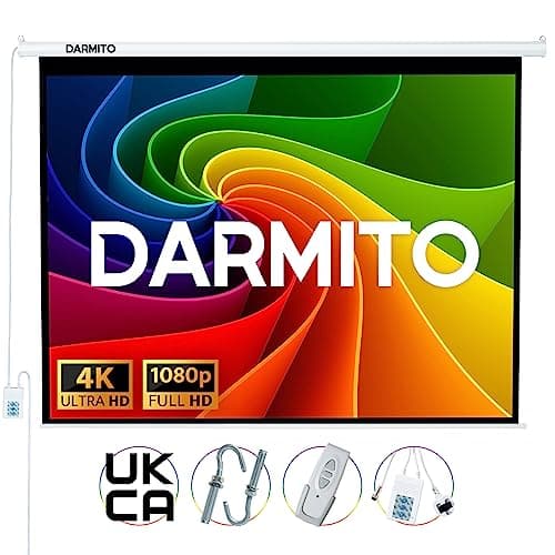 Image of Darmito 100 Inch Electric Motorised Projector Screen, 4:3 Matte White 1.2 Gain, Wall & Ceiling Mountable, Remote Control, Full HD 4K 3D Compatible – Home Cinema, Office, Classroom