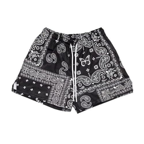 Image of BOOMLEMON Mens Paisley Shorts Mesh Graphic Print Retro Casual Shorts Athletic Gym Basketball Running Short Pants, Black, X-Small