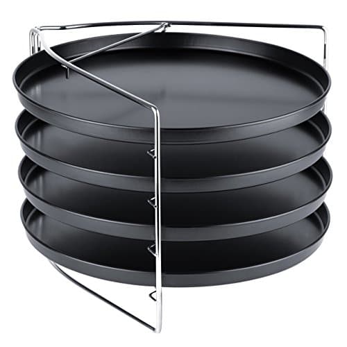 Image of Grizzly Pizza Baking Set, 5-Piece Set with Lockable Stand and Pack of 4 Round Trays 28 cm / 11 inch, Pizza Rack for Oven, Bake 4 Pizzas at Once