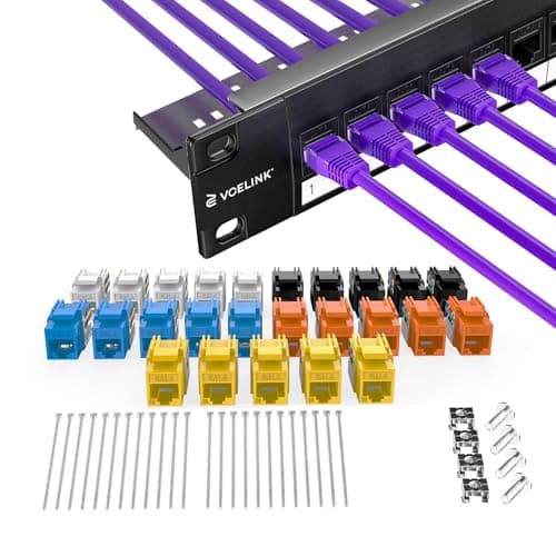 Image of VCELINK 24 Port Cat6 Keystone Patch Panel for 10Gb Ethernet, Includes 25 UL Listed Punch Down Keystone Jacks, 1U 19-Inch Rack Mount with Removable Cable Manager