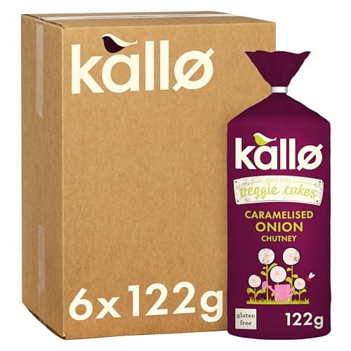 Image of Kallo Caramelised Onion Veggie Cakes, Made From Plants, High in Protein and Fibre Low Fat Healthy Snacks, Vegan Friendly, Gluten Free, No Artificial Flavours, Single Pack – 6 x 122g