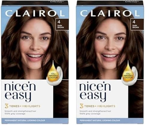 Image of CLAIROL NICE'N EASY CRÈME PERMANENT HAIR DYE - 4 DARK BROWN - Pack of 2