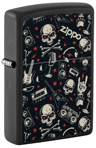 Image of Zippo Lighter: Skulls and Music Pattern - Black Matte 46055