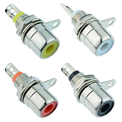 Image of 4 x RCA Panel Mount Sockets - Red, Black, White, Yellow