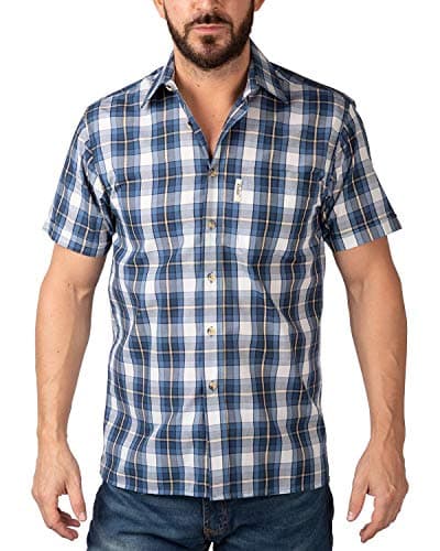 Image of Rydale Men's Short Sleeved Shirts Check Patterned Summer Poly Cotton Work Casual Shirt (XL, Skerne Blue)