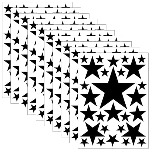 Image of UMCHU 10 Sheets 280 Pcs Stars Wall Stickers, Black Stars Wall Decal, PVC Star Stickers, Boho Wall Sticker, Waterproof,Modern Abstract for Birthday Party Decoration, Colorful Wall Art Decals