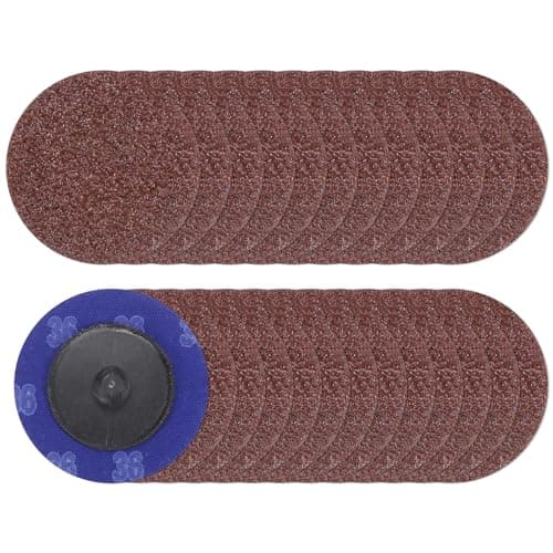 Image of sourcing map 25pcs Quick Change Sanding Discs 2" 36 Grit R-Type Roll Lock Aluminum Oxide Conditioning Disc Sandpaper for Die Grinder Grinding Fast Cutting, Red Brown