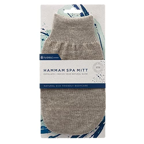 Image of Hydréa London Linen Hammam Exfoliating Spa Mitt. Exfoliate and Scrub away Dead Skin Cells to reveal super smooth, radiant skin.